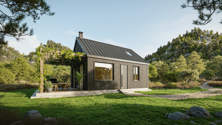 Render 3D exterior de vivienda — diseño web para estudios de arquitectura