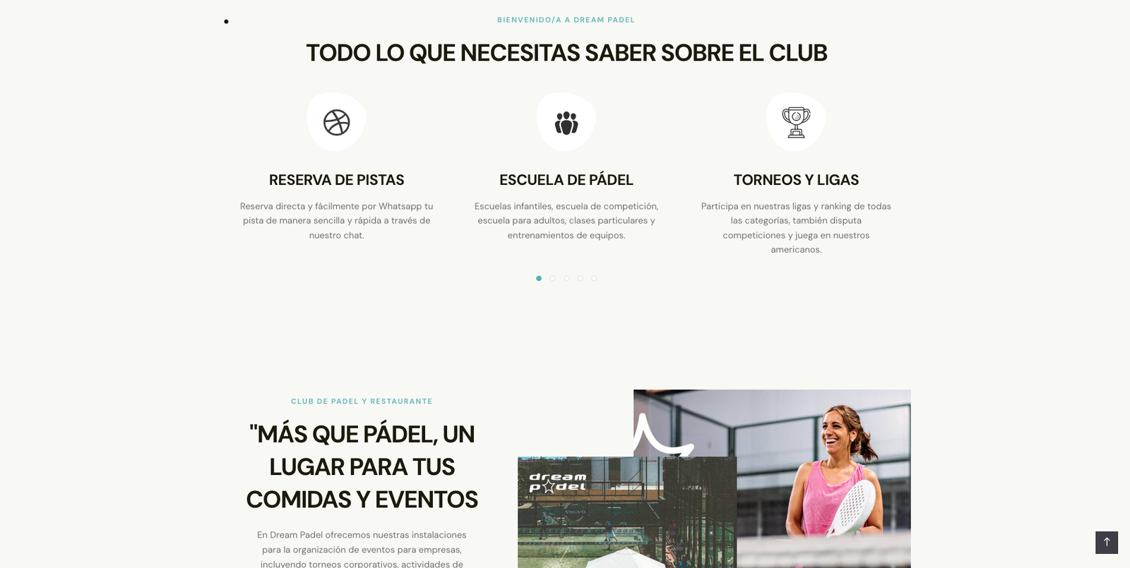 Captura de archivo de una sección del sitio Dream Pádel