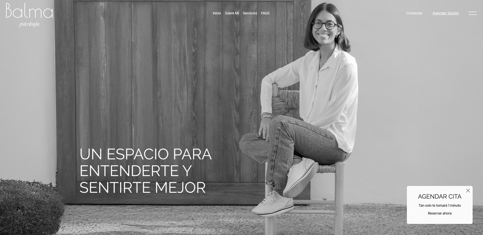 Portada de Balma Psicología con fotografía propia, navegación y acceso a agendar