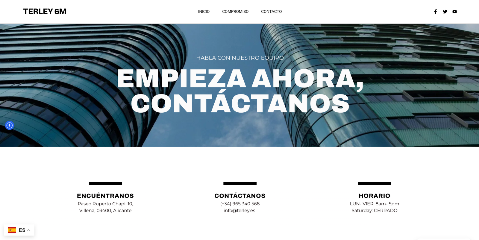 Captura de archivo de una página de contacto corporativa