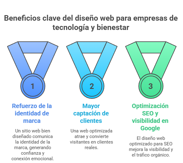 Beneficios clave del diseño web para empresas de tecnología y bienestar.