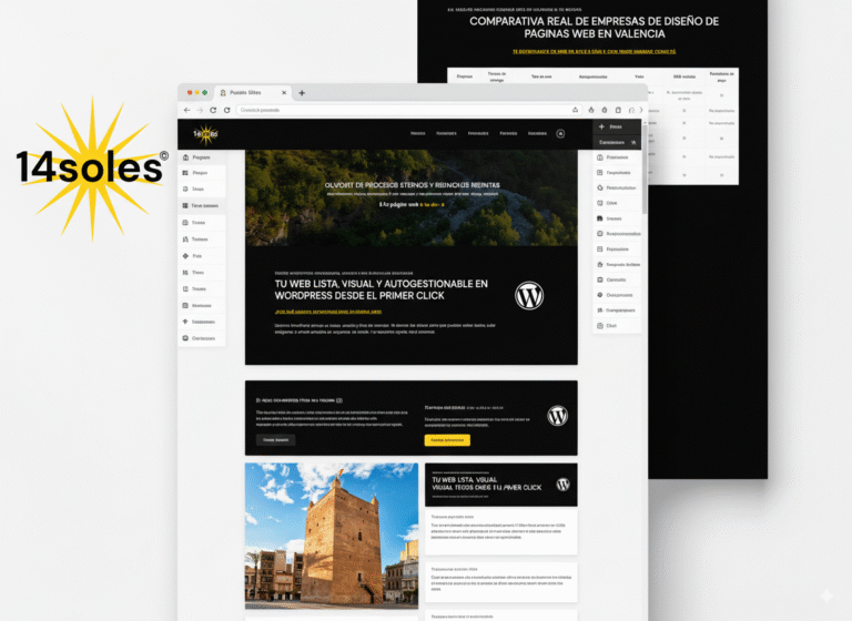 Vista comparativa entre crear una página web con Google y una solución profesional autogestionable en WordPress diseñada por 14soles.