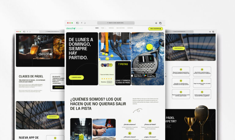 Diseño web del club Desafío Pádel con reservas online, ligas y clases de pádel