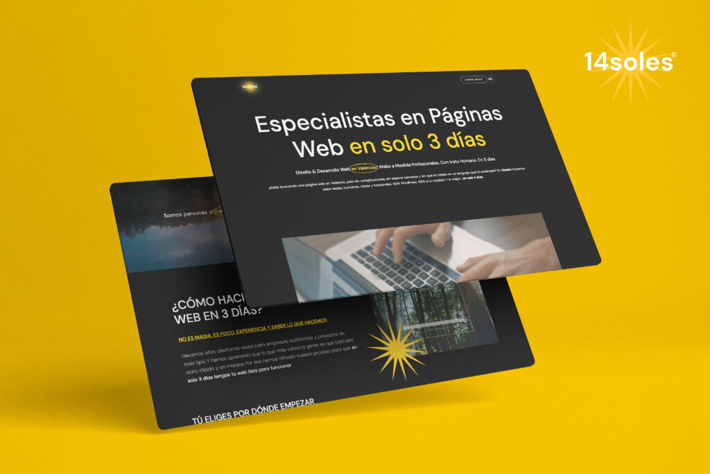 Imagen promocional de 14soles con el texto “Especialistas en páginas web en solo 3 días” en Valencia