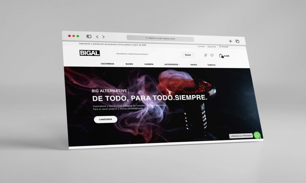 Presentación de la tienda online BIGAL en un mockup de navegador