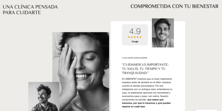 Diseño web para clínica dental enfocado en transmitir confianza a través de reseñas reales y experiencia del paciente