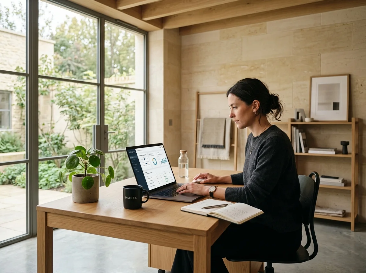 Imagen editorial de una persona trabajando con un ordenador en un escritorio junto a una ventana