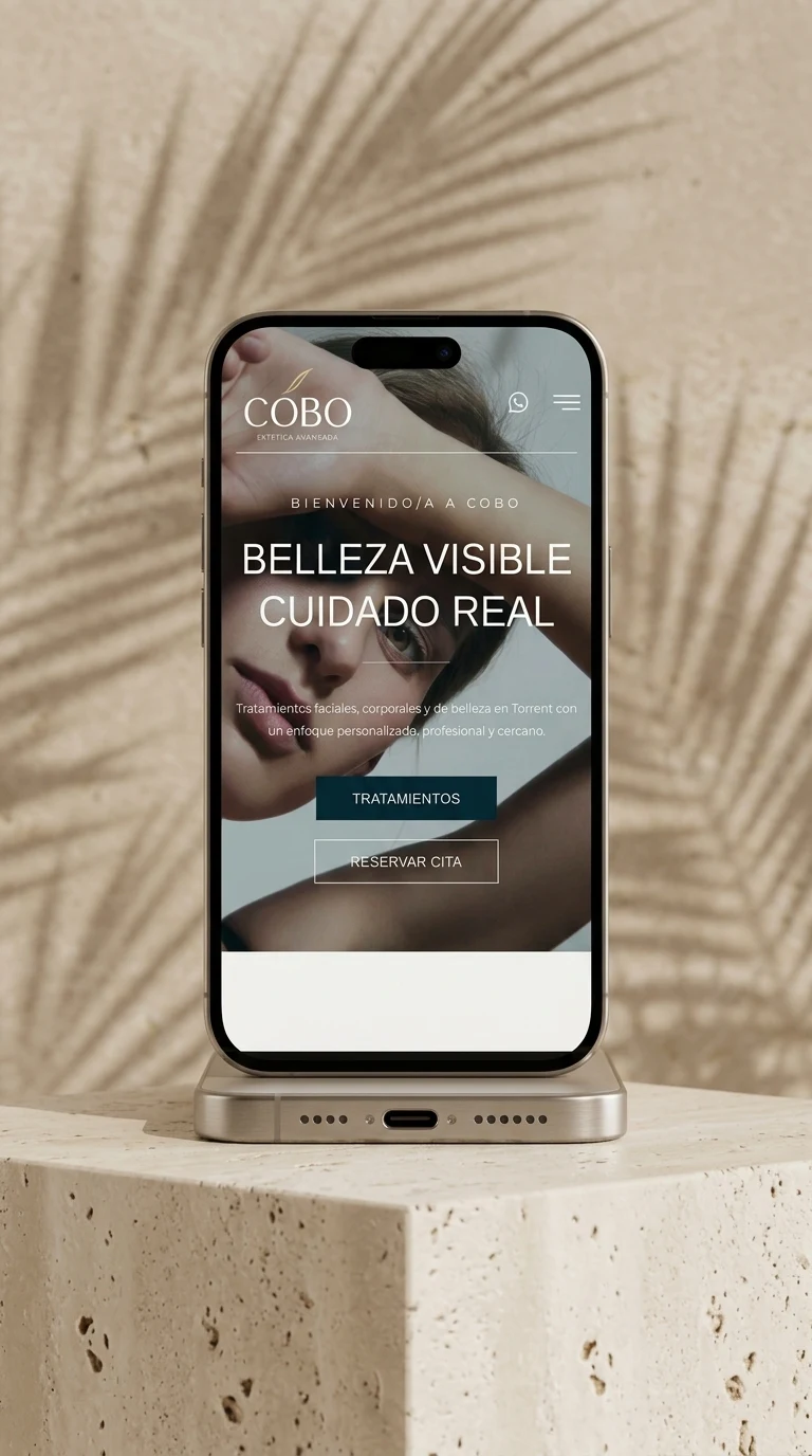 Mockup vertical iPhone 15 Pro de Cobo Estética Avanzada para el proceso de diseño web