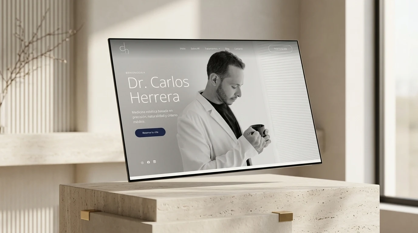 Diseño web medicina estética avanzada Valencia: Dr. Carlos Herrera cabecera hero mockup