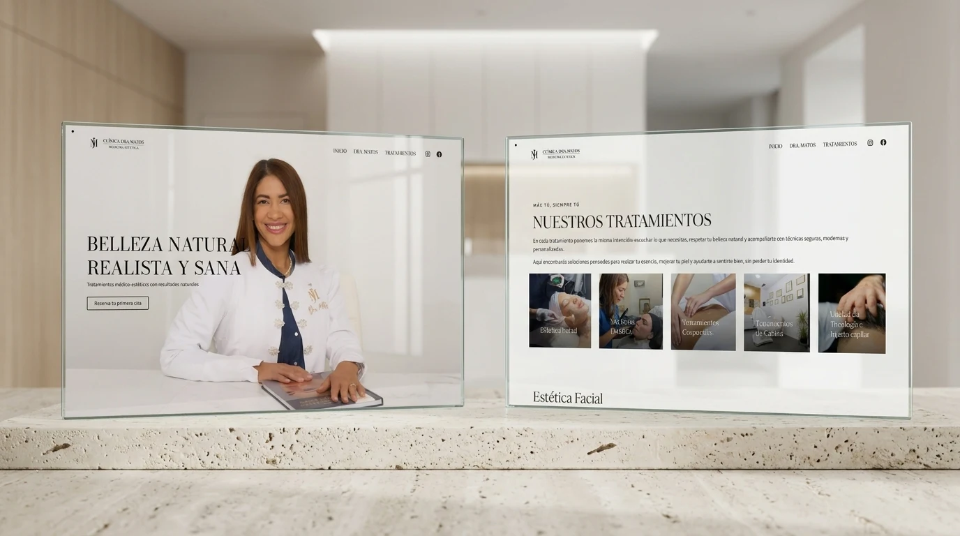 Detalle de tratamientos de estética facial y corporal en paneles de estudio