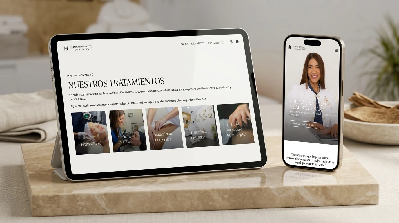 Mockup multidispositivo iPhone y iPad de diseño web medicina estética Dra. Matos