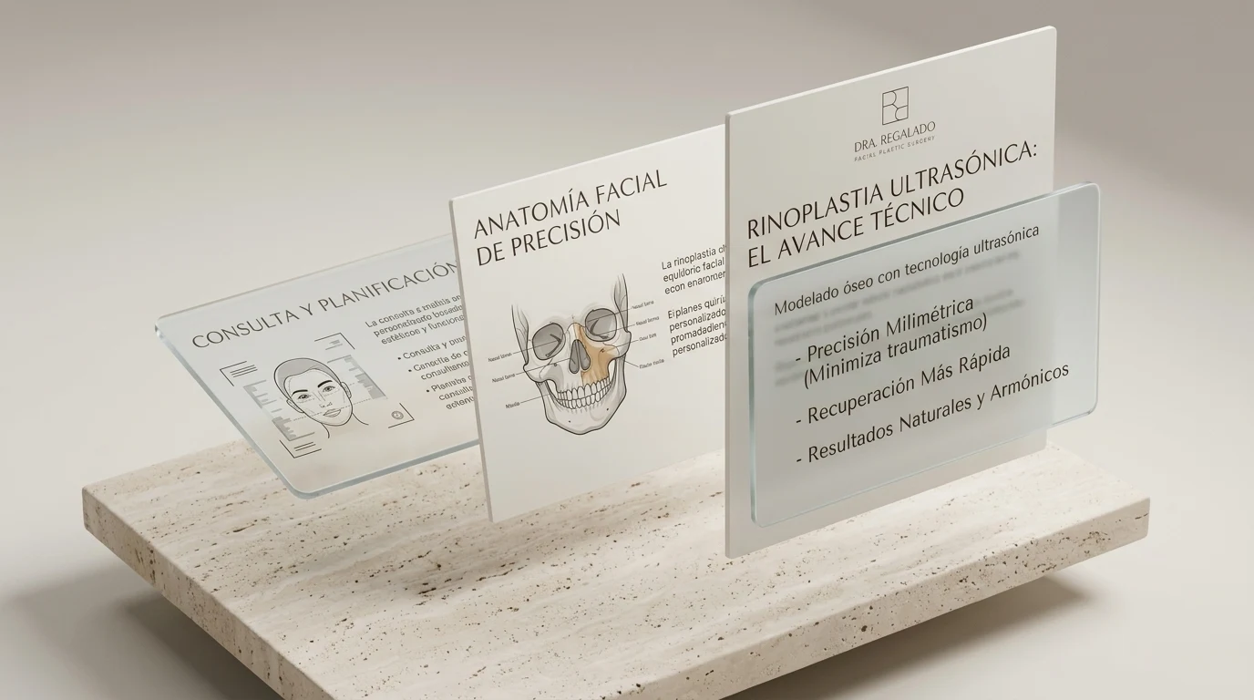 Detalle de servicios y rinoplastia ultrasónica en paneles isométricos