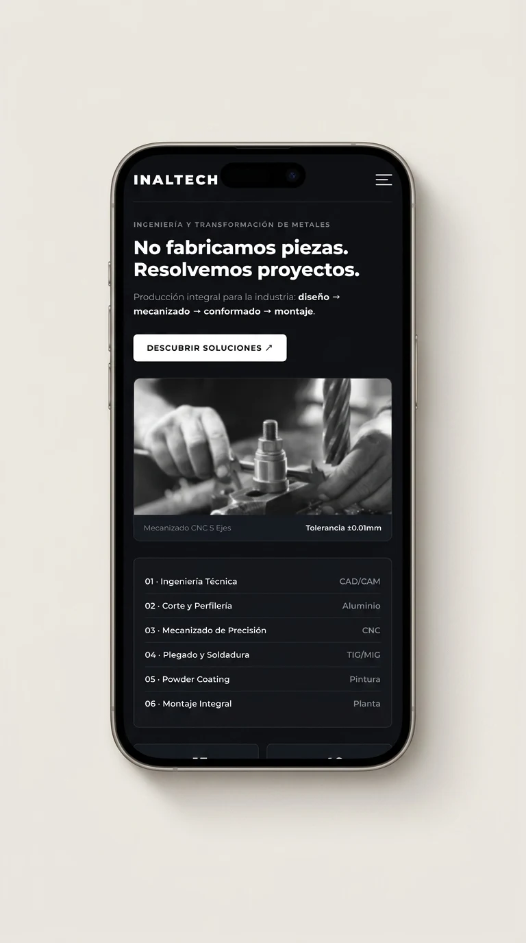 Diseño web empresas industriales Valencia - Inaltech Mobile iPhone 15 Pro Mockup
