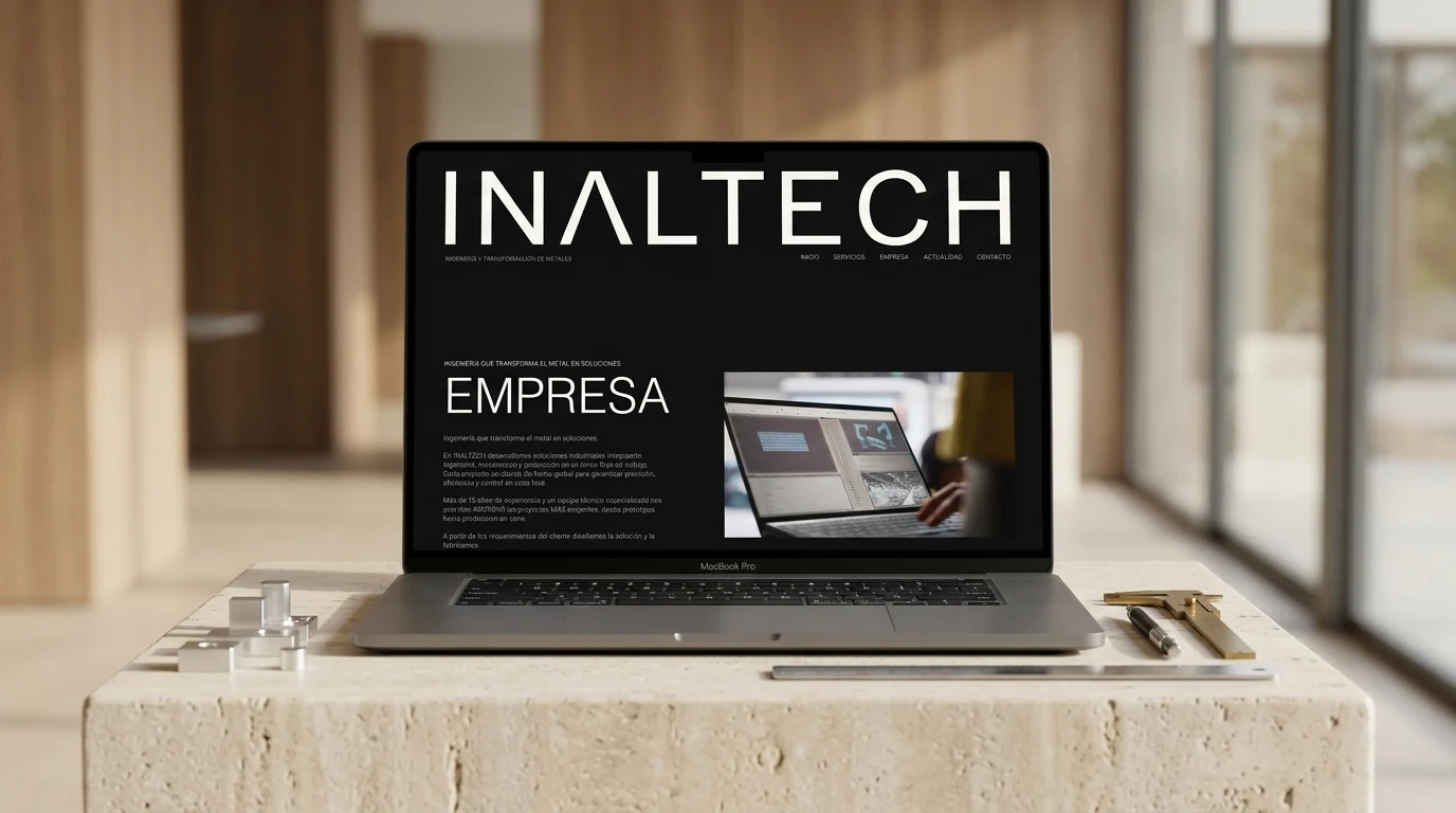 Diseño web empresas industriales Valencia - Inaltech MacBook Pro Podio Studio Mockup