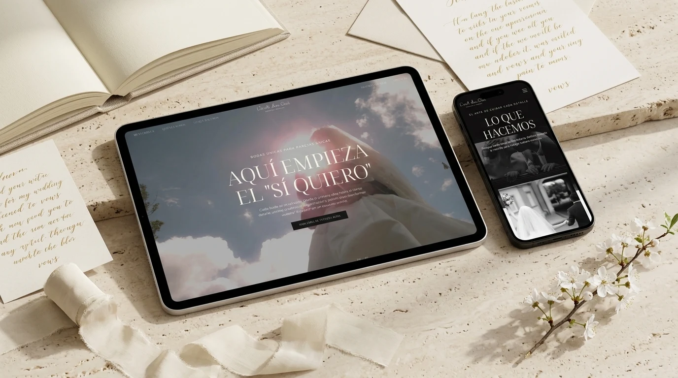 Mockup multidispositivo iPad y iPhone de diseño web wedding planner L’art du Oui en Torrent Valencia