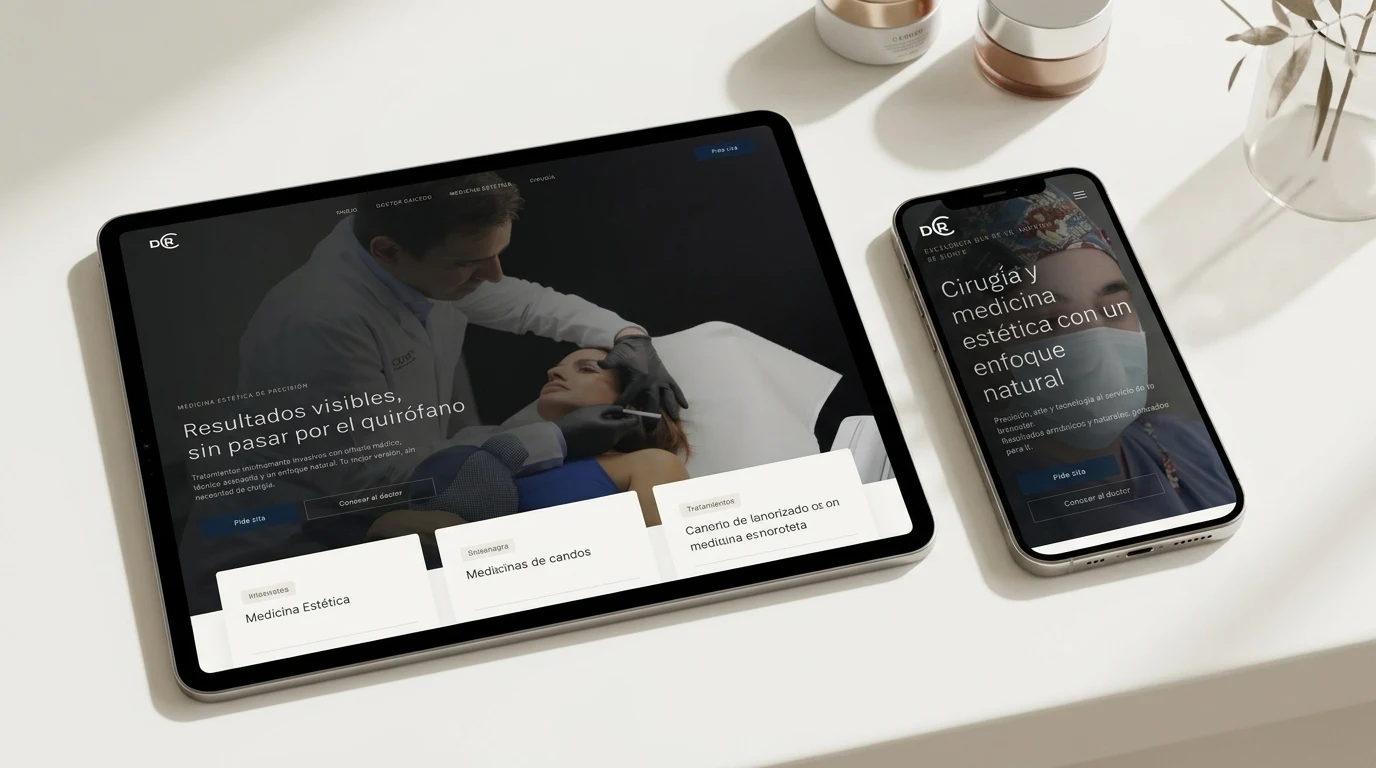 Mockup multidispositivo iPad Pro y iPhone de diseño web cirugía estética Dr. Caicedo